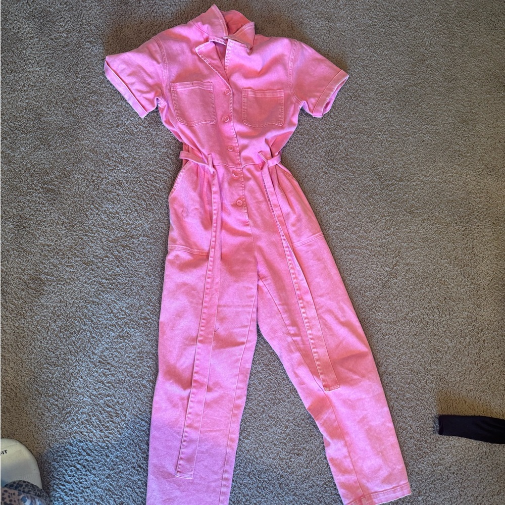 Skies Are Blue Pink Jumpsuit with Puff Sleeves